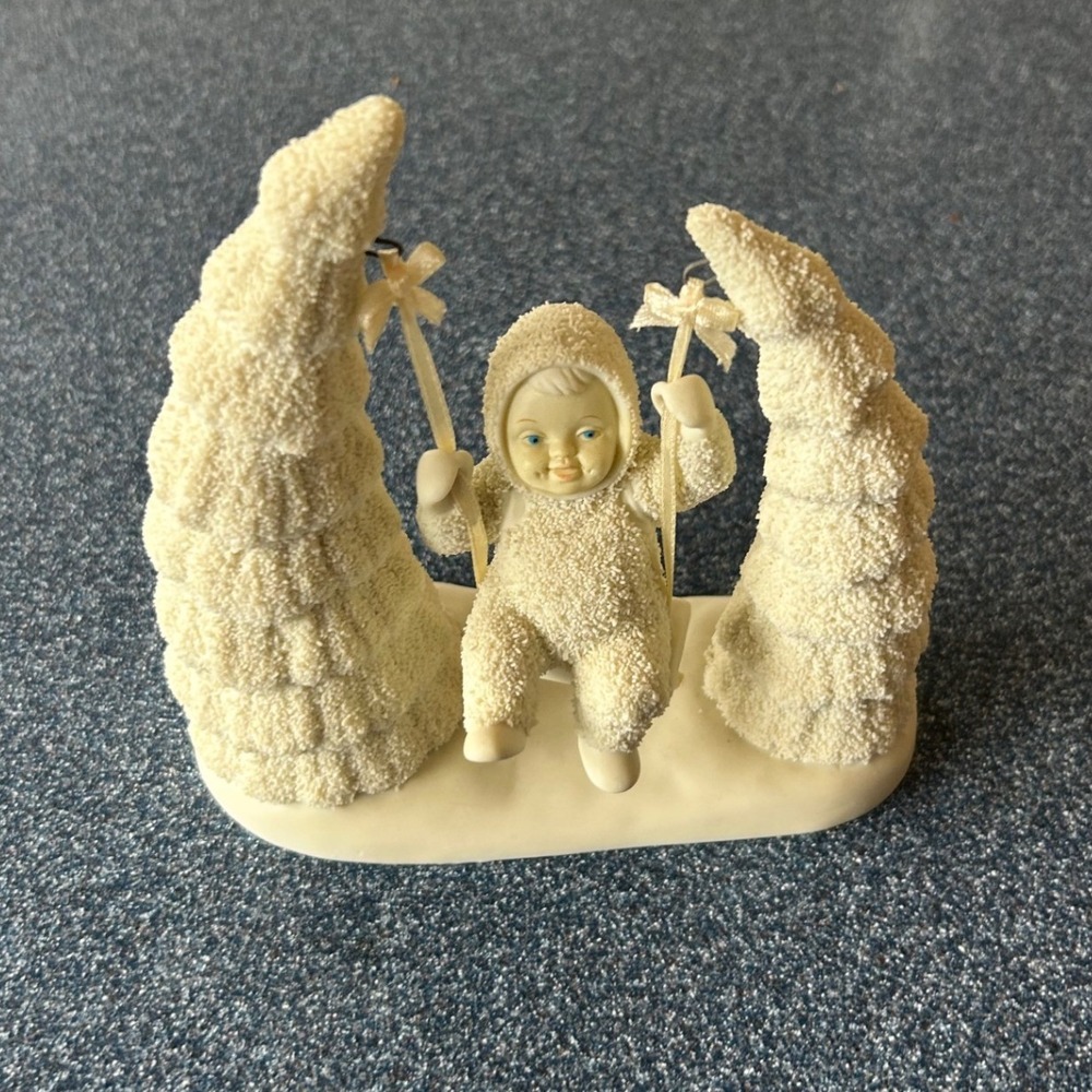 Department 56 Snowbabies Child on Swing Between Trees Porcelain Figurine White